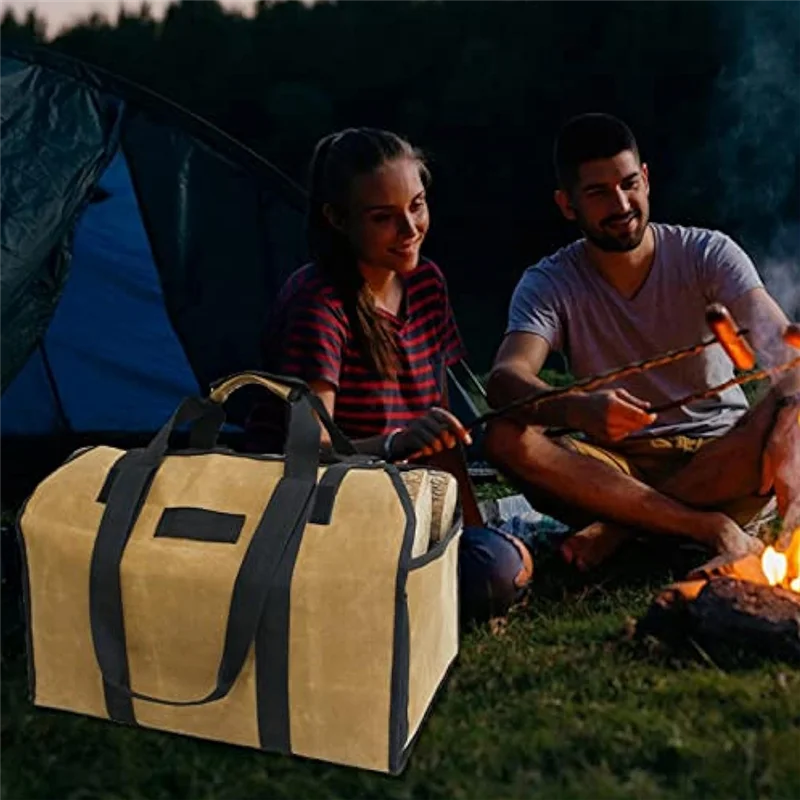

1 PCS Firestarter Storage Canvas Firewood Bag Yellow 47X31x37cm Fireplace Firewood Pile Rack Firewood Carrier Bag