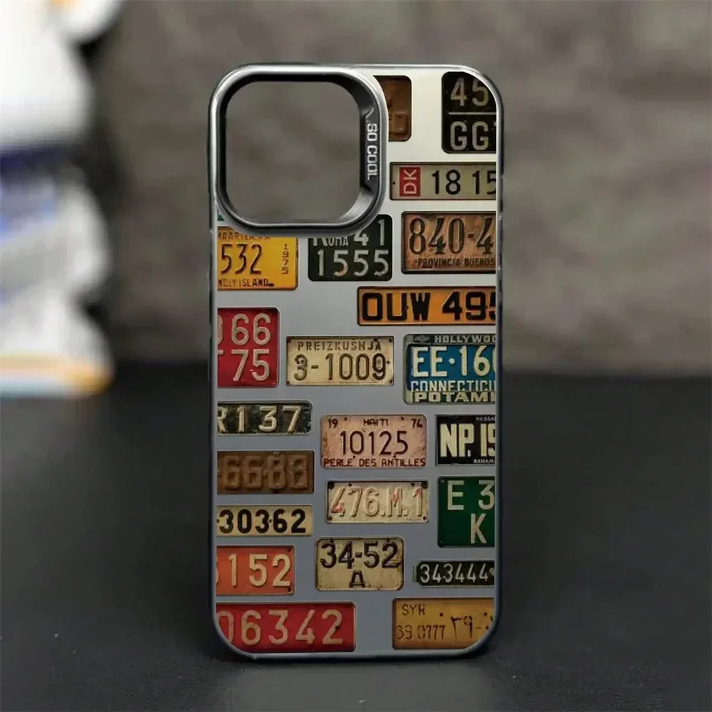 Trendy Car License Plate Phone Case for iPhone 16 11 12 13 14 15 Pro Max XR 8 Plus Dual Layer Hard IMD Plastic Shockproof Cover