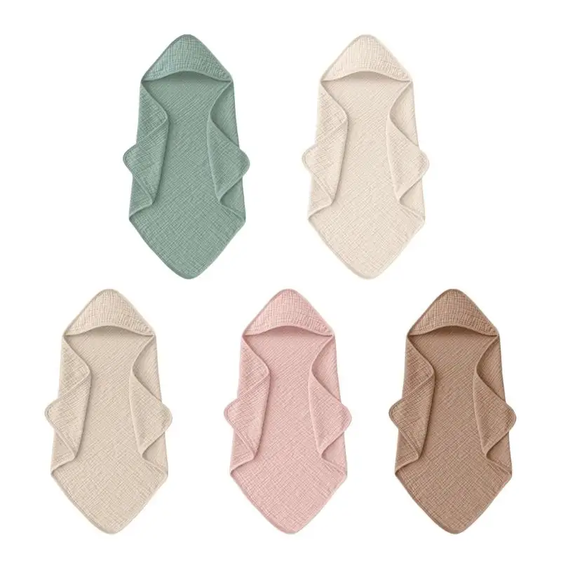 

U13F Soft Baby Hooded Towel Cotton Comfortable Newborns Wrap Blanket Absorbent and Breathable Bath Towel Solid
