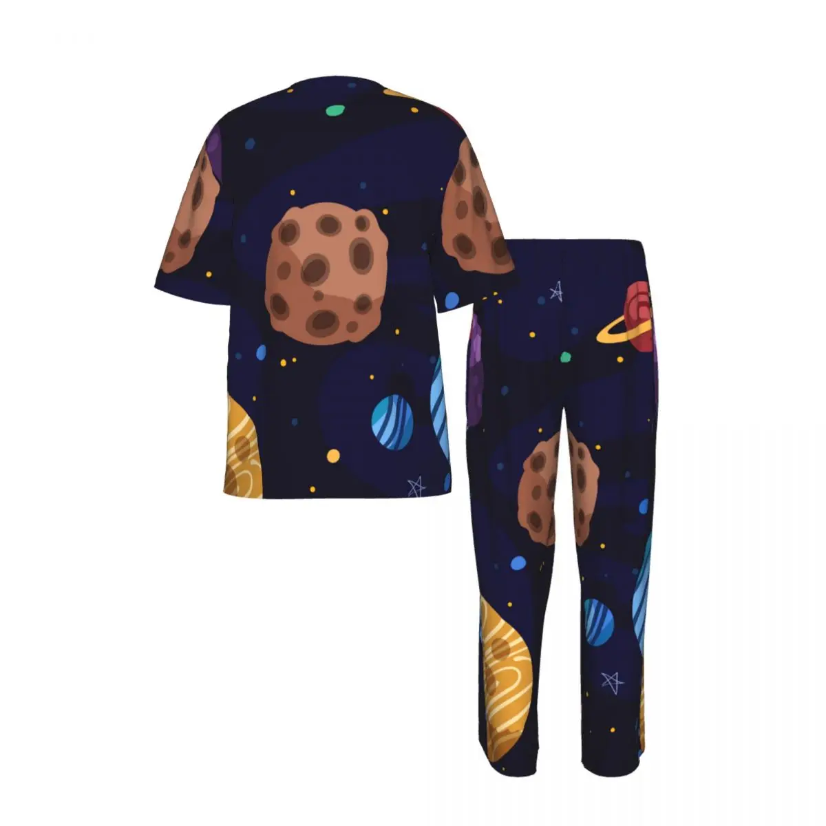 Men Pajamas Suit Short Sleeved Long Pants Cartoon Galaxy Sleepwear Summer Home Clothing Set view 3