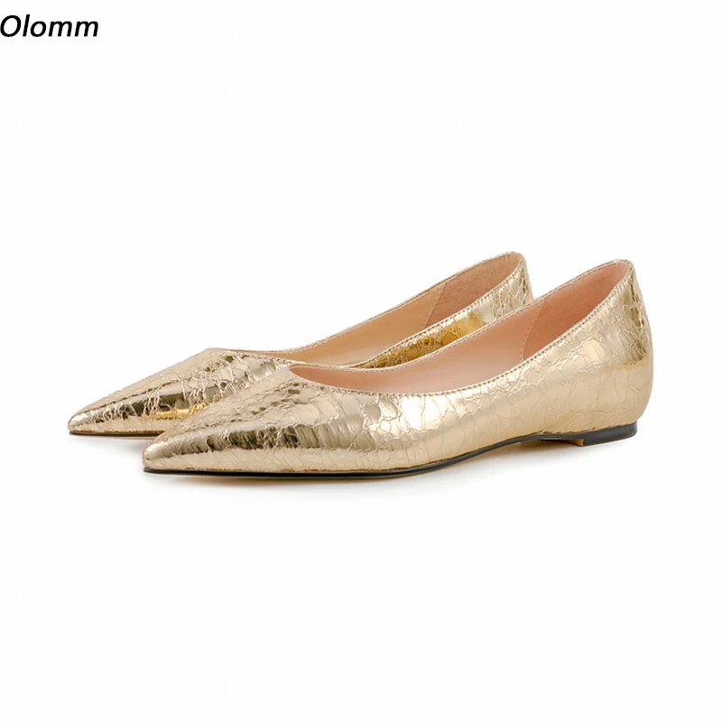 

Olomm New Fashion Women Flats Pointed Toe Flat with Heels Gorgeous Gold Casual Shoes Women US Plus Size 5-13