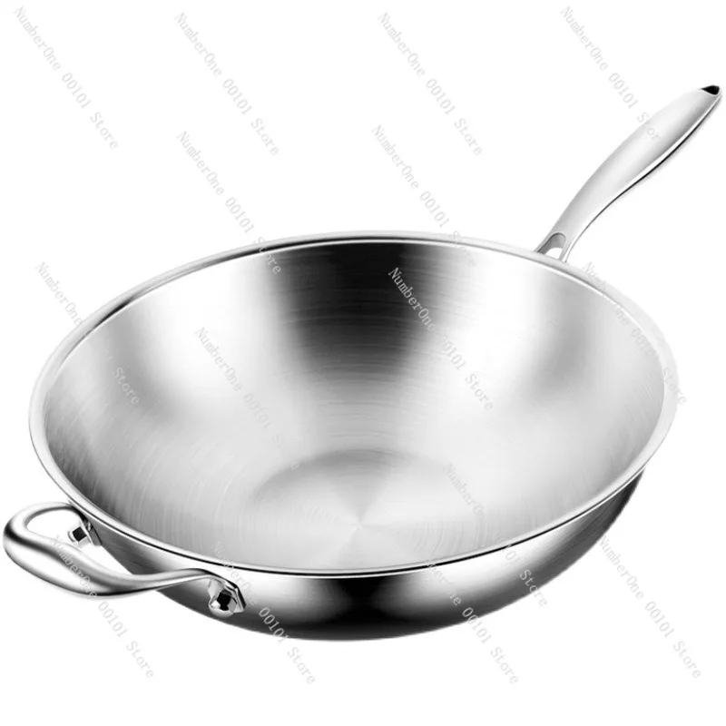 

Heavy Duty 316 Stainless Steel Wok Thickened Uncoated Round Bottom Fry Pan Household Stir Fry Cooking Pot for Induction Cooker