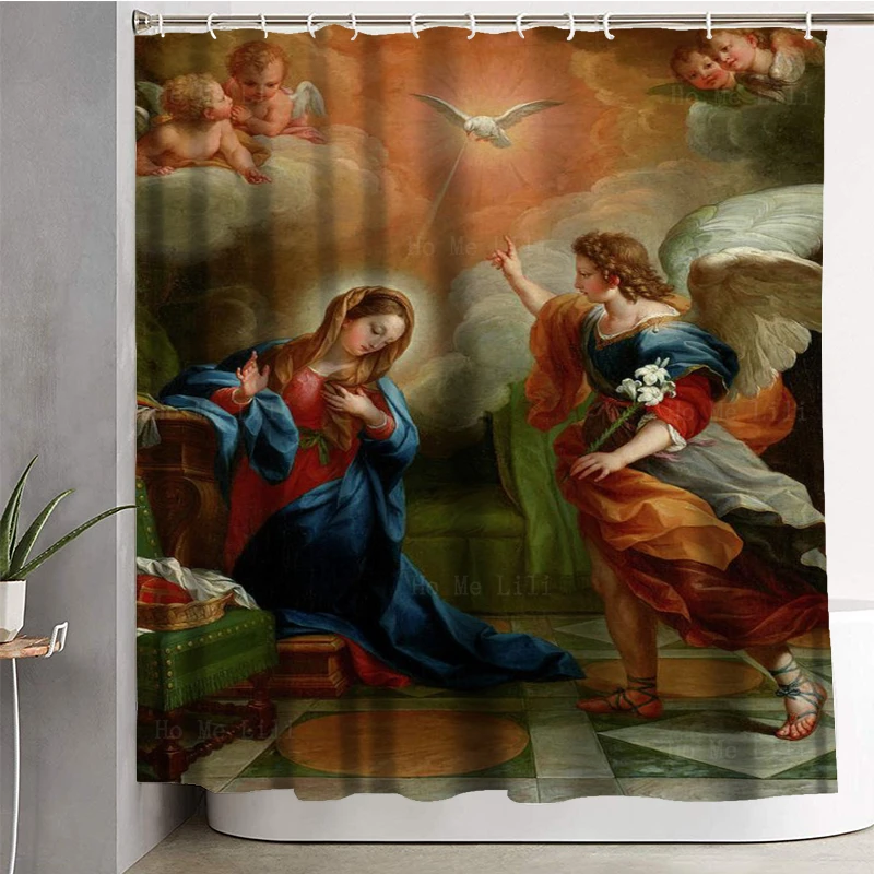 Announcement Of Jesus Born The Annunciation Catholic Saints Waterproof Shower Curtains By Ho Me Lili For Bathroom Decor