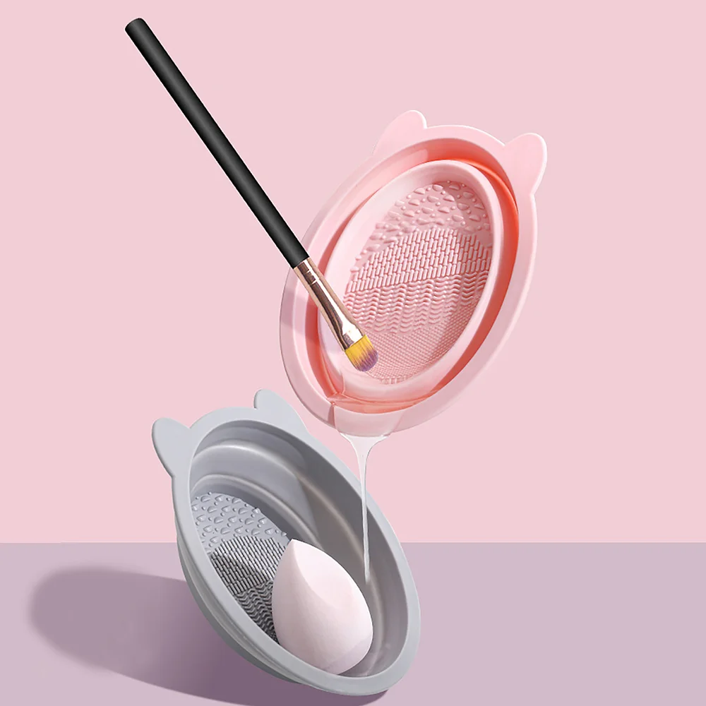 Juego de limpieza de brochas de maquillaje, Kit de herramientas limpiadoras de licuadora de belleza plegable de silicona con agente de lavado de esponja para brochas y almohadillas cosméticas