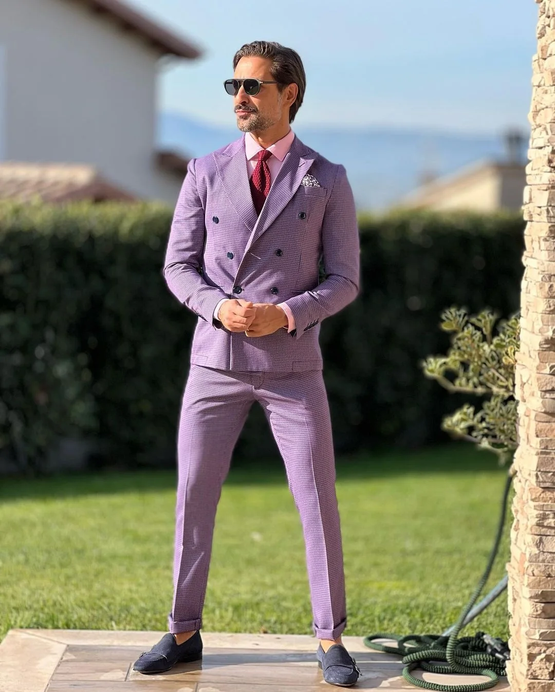 Roxo clássico masculino terno duplo breasted sob medida de duas peças jaqueta calças designer formal ocasião traje feito