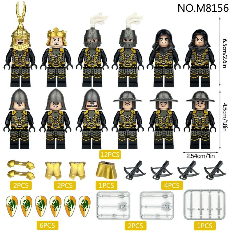 Meigao Green Dragon Cavalry Soldier M8156 Bloques de construcción de escudos, arcos y flechas, juguetes de partículas pequeñas, venta al por mayor transfronteriza