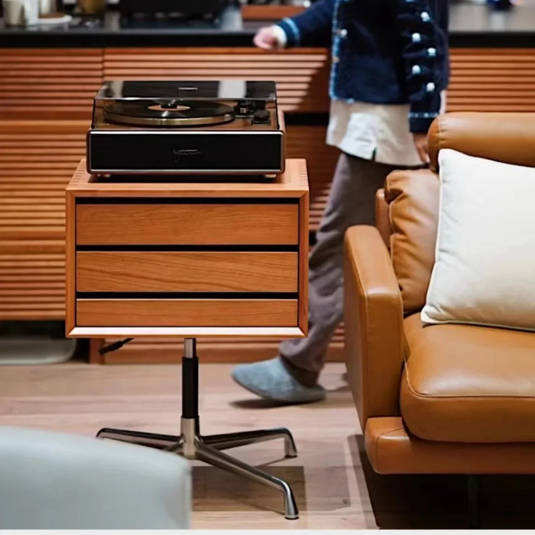 Solid wood lift, rotating bedside table, sofa side table, vinyl record projection stand
