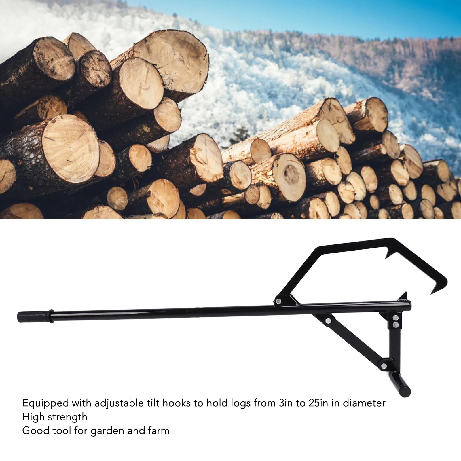 51in Log Lifter Adjusting Tilt Hook Rubber Non Slip Handle Log Wood Roller Lifter Jack for Farm