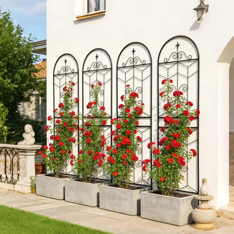 

4-Pack Black Metal Garden Trellis 71" x 19.7" Rustproof Support for Climbing Plants Outdoor Flower Fence