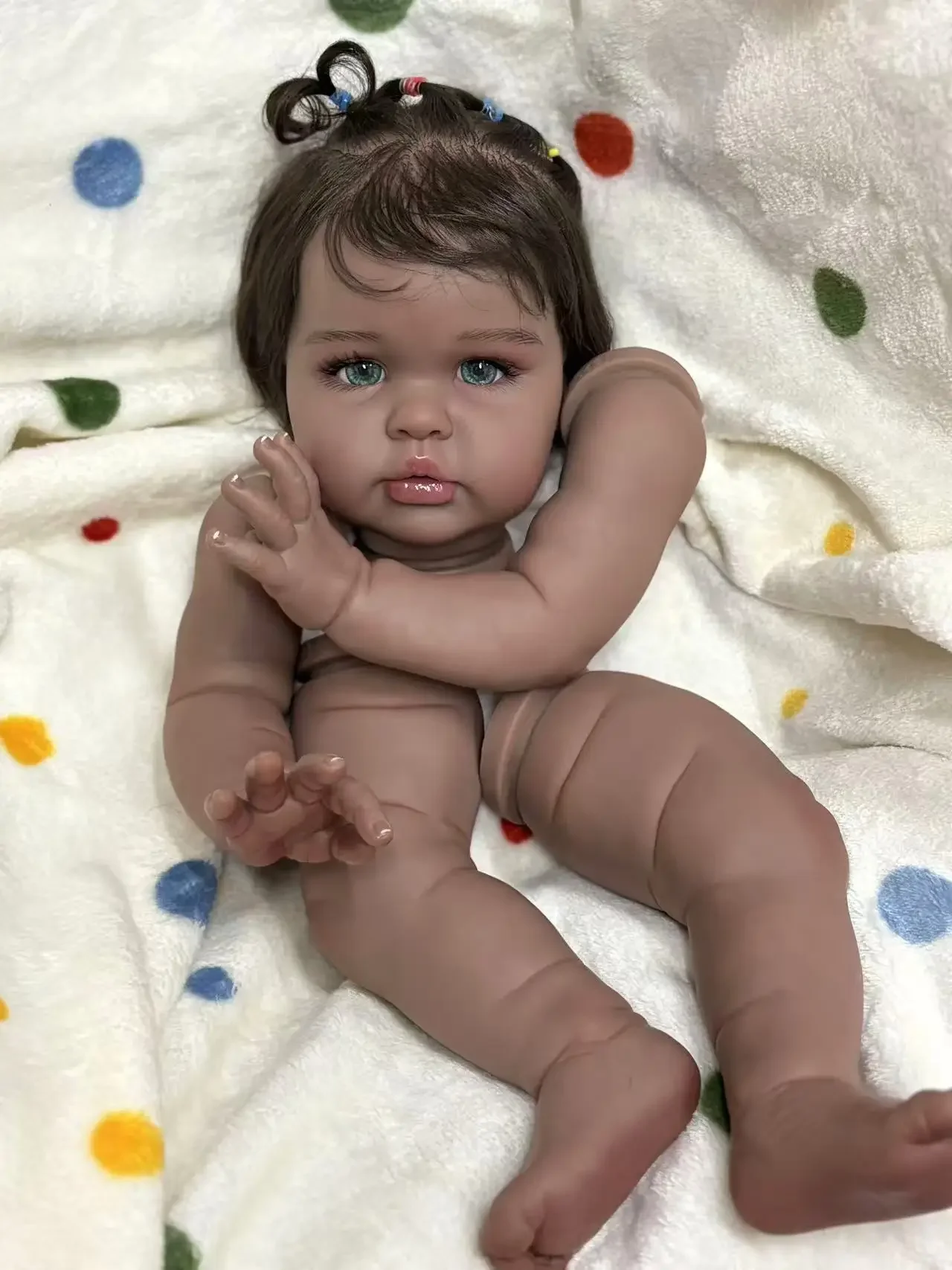 

St.Store Customized Limited Supply 22''Reborn Baby Black Ellie With Hand-Rooted Hair Painted Kit With Cloth Body Christmas Gift