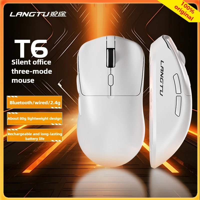 

Трехрежимная бесшумная мышь Langtu T6, офисная игровая киберспортивная мышь, 5 уровней точек на дюйм, 8 кнопок, перезаряжаемый эргономичный настольный ПК/подставка