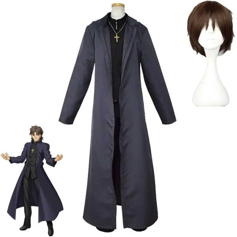 Game Fate/Zero Stay Night Kotomine Kirei Cosplay Costume Wig Anime Woman Man Father Uniform Outfit Halloween Carnival Party Suit