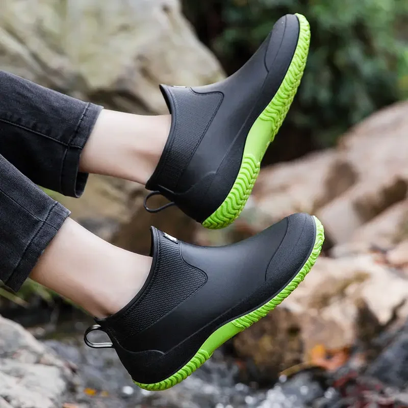 Men's Soft Rubber Rain Boots, Wide Toe, Slip Resistant, For Garden & Work_voghion.com