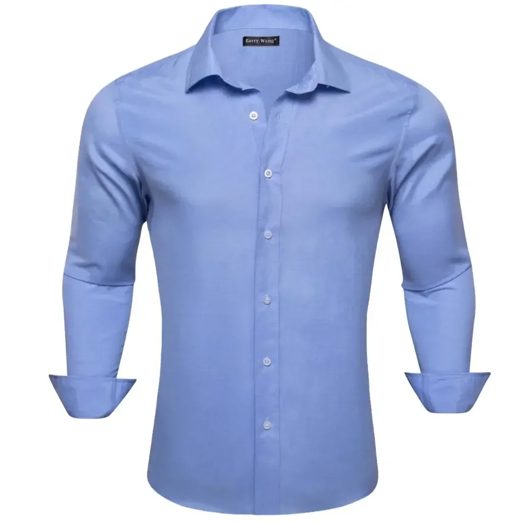 

Designer Cotton Shirts for Men Solid Blue Green Pink Yellow Black Plain Slim Fit Male Blouses Casual Tops Barry Wang