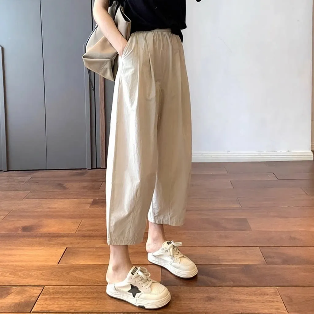 Women's Summer Thin Cotton Harlan Pants Nine Points Small Size Cabbage Pants Breathable Quick Dry plus Size Wide Leg Trousers