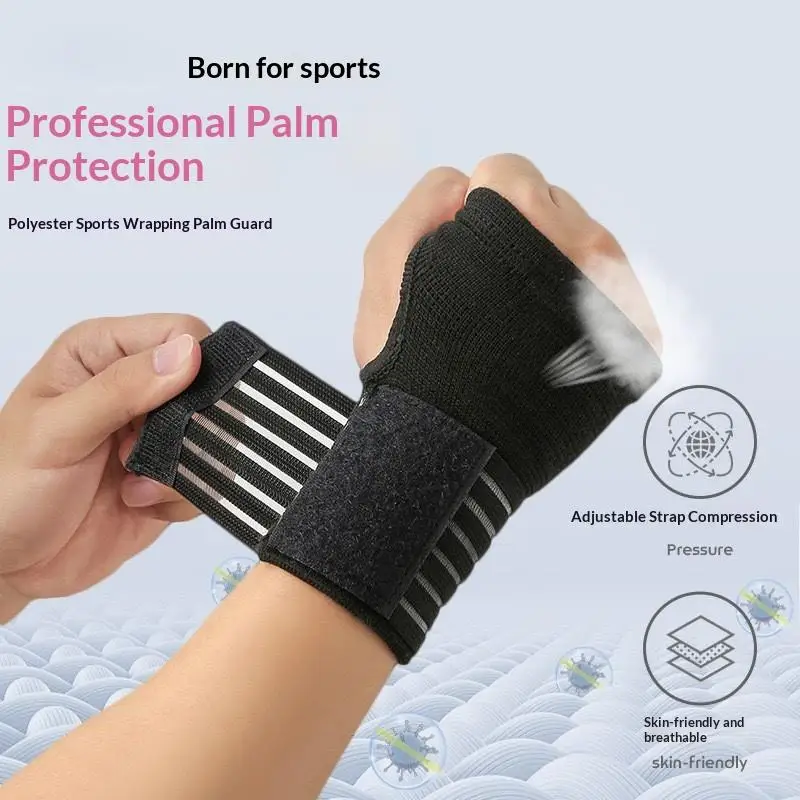 Wrist Palm Guard Adjustable Compression Strap Sweat-absorbent Breathable Polyester for Long Time Fitness Use