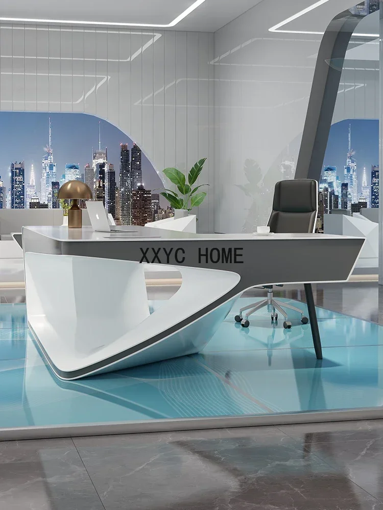 White Paint Boss Desk Simple Modern Technology Sense Office Special-Shaped