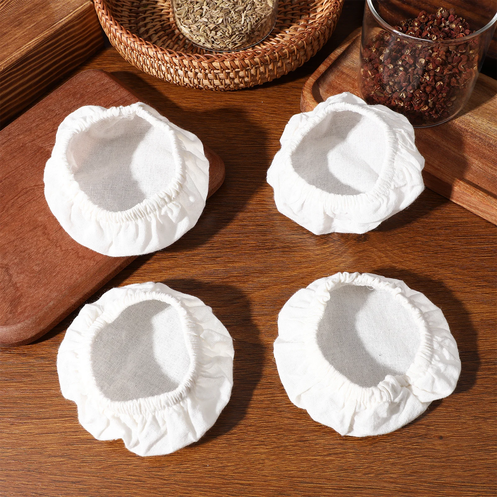 

5Pcs Cloth Covers Fermenting Jar Lid Stretchy Cotton Sourdough Starter Fabric Covers Bread Rising Bowl Cover Kitchen Jar Cloth