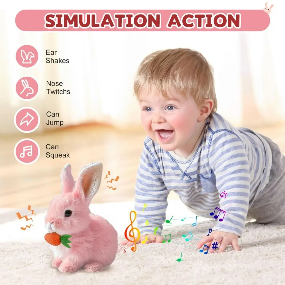 Cartone animato con suoni e movimenti Peluche pasquale Coniglio elettrico Peluche Bambola Realistico Giocattolo interattivo coniglietto Simulazione Giocattolo elettrico
