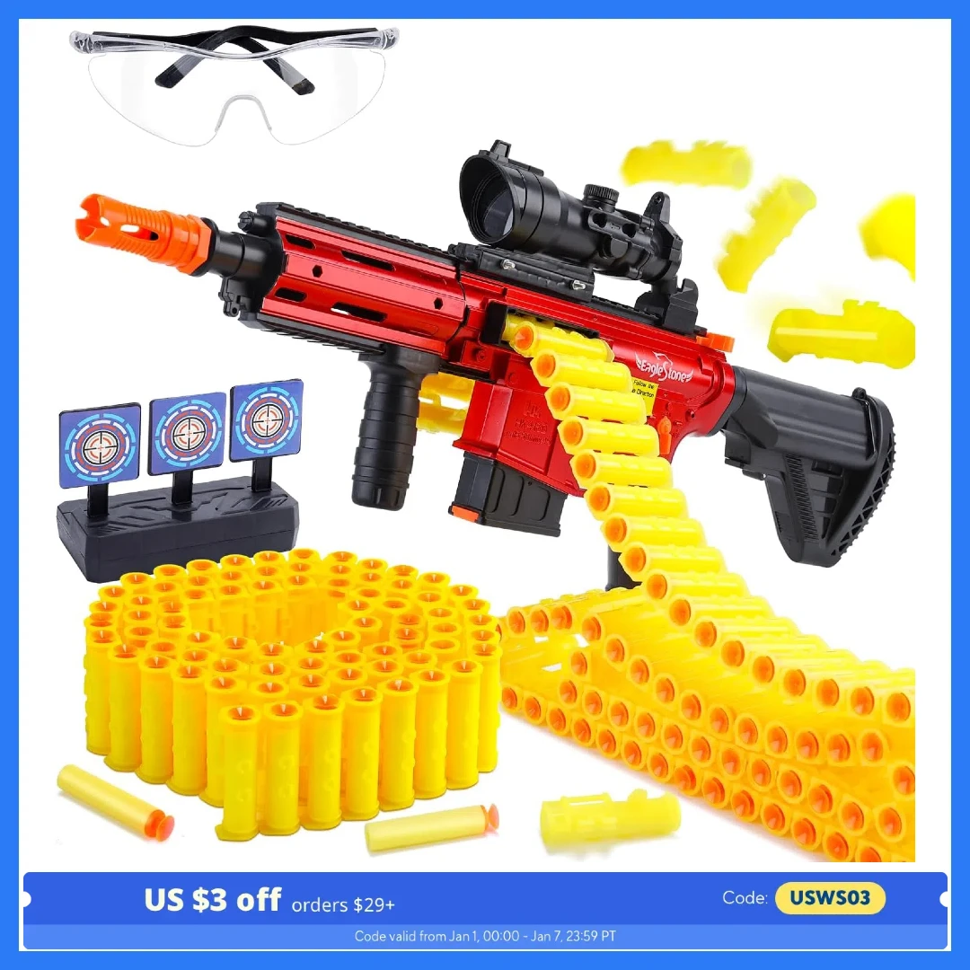 

Eaglestone Auto Sniper Gun: 3 Modes, Shell Eject, 150 Darts, 2 Batt., 30 Belt, Ages 8-12