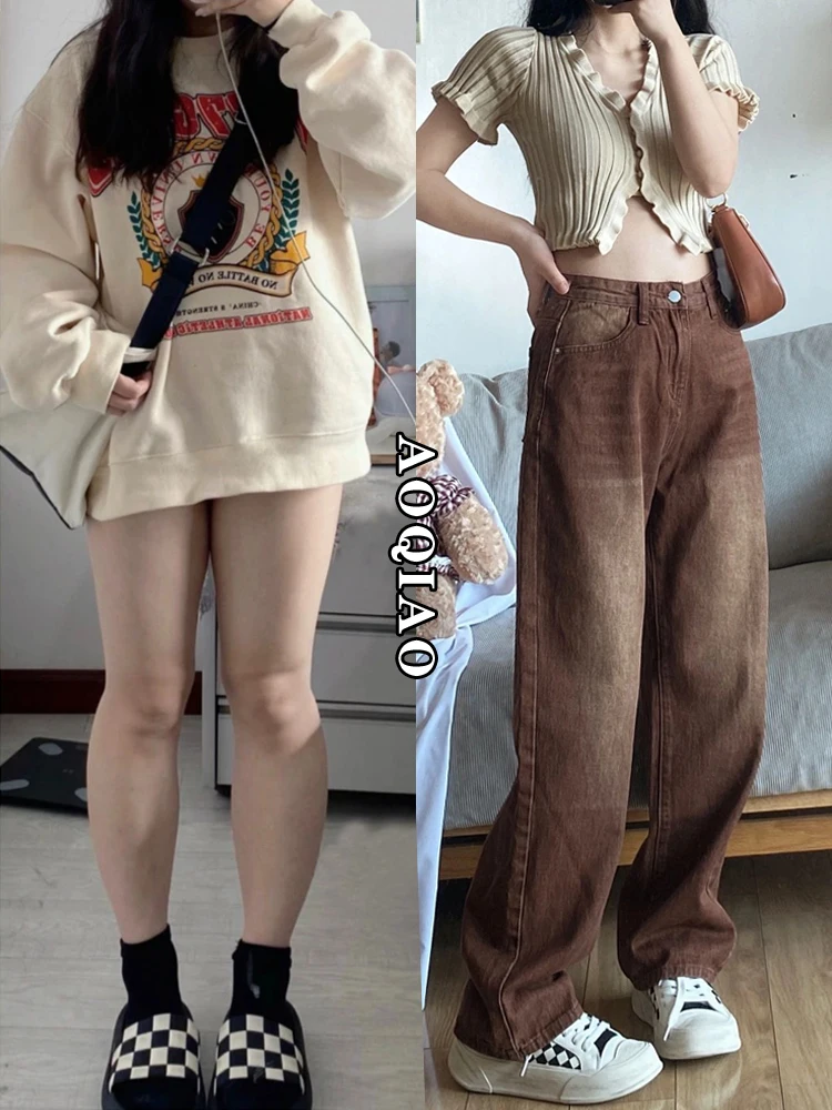 

Американские джинсы с высокой талией и широкими штанинами, женские свободные тонкие летние брюки больших размеров с прямыми штанинами Pear Ape