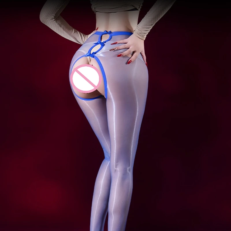 Crotchless جوارب طويلة النساء النفط لامعة جوارب ثلاثية الأبعاد رقيقة جدا الجوارب لامعة السلس اللباس الداخلي خرطوم الجوارب المثيرة الملابس الداخلية مغر