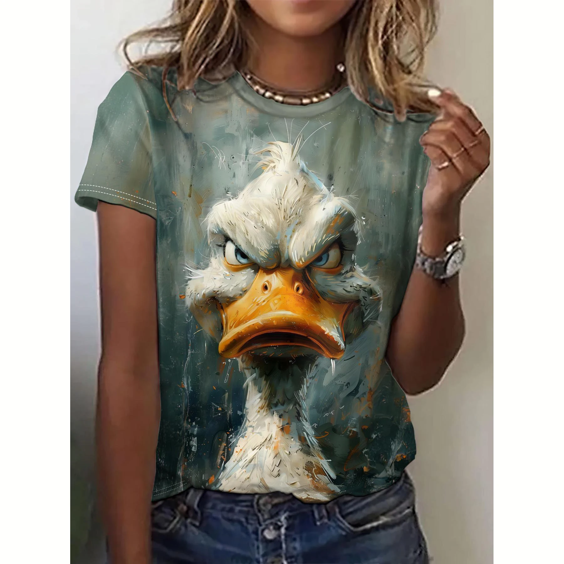 Kaos Wanita Musim Panas Motif Anjing Kasual Lengan Pendek 3D Kaos Fashion Streetwear Kerah Bulat Pullover Ukuran Besar Pakaian Wanita