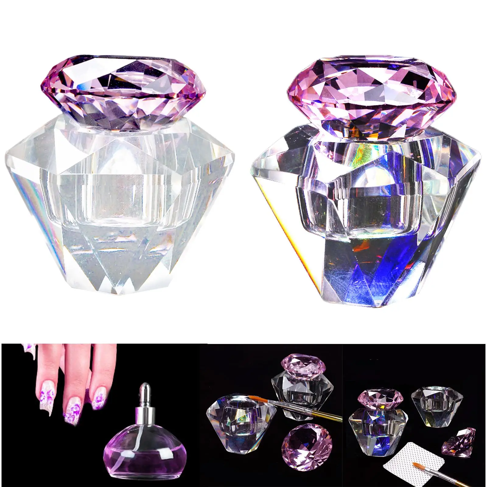 Taza de cristal para decoración de uñas con tapas, equipo, herramientas para decoración de uñas, soporte de cuenco de moda para sujetar polvo líquido acrílico