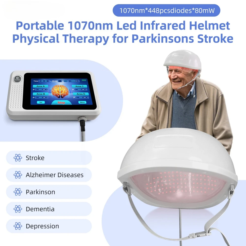 

Newly Upgraded Photobiomodulation Therapy Helmet 36W 448 Diodes 1070nm NIR PBM Four Brain Area Adjustable for Stroke Recovery