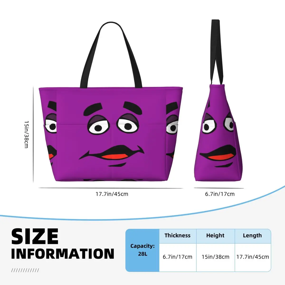 Grimace Cartoon Design Borsa da spiaggia Tote Bag Sport Palestra Yoga Borsone Borsa grande da donna Borsa da viaggio Borsa da fitness