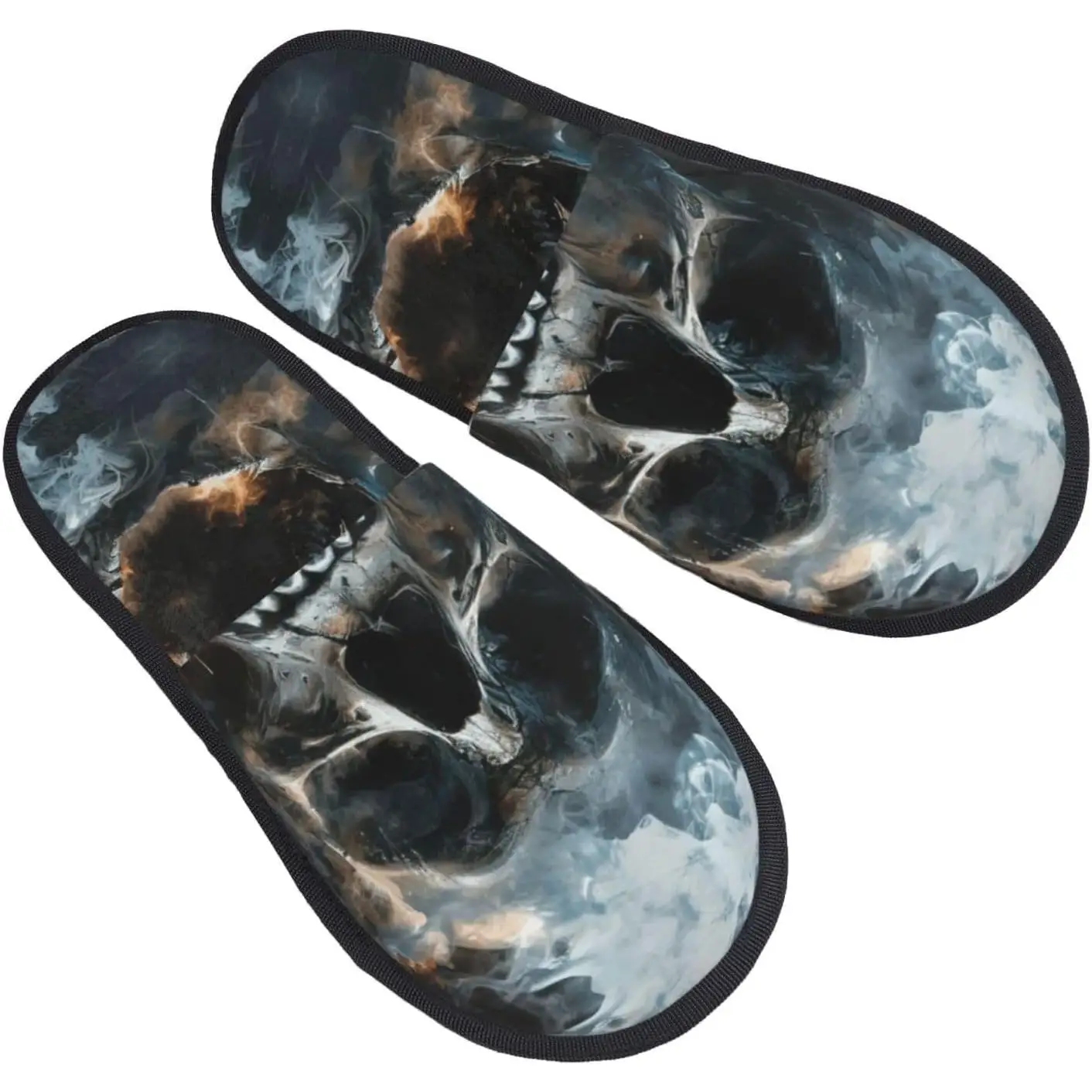 

horror ghost skull printing Fall Winter Fuzzy Slippers Comfy House Shoes Portable for Hotel Travel Gifts for Women and Men