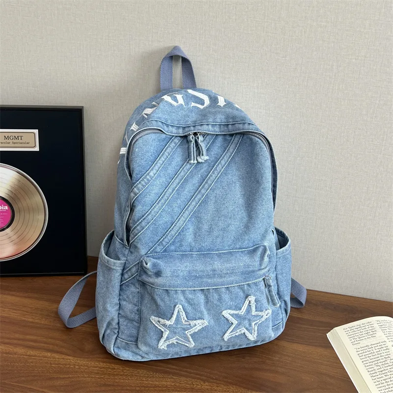 

2026 New Star School Bag for Female Japanese Denim Women Backpack High School Teenagers Student Casual Large Capacity Back Pack