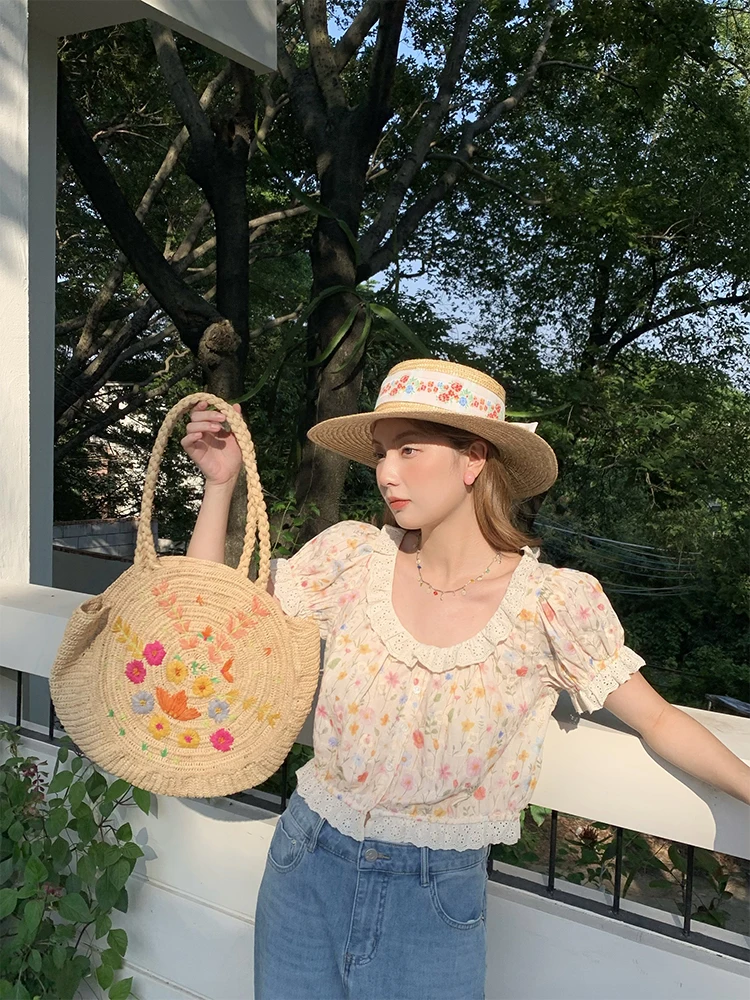 

Магазин антиквариата JC: Женский летний свободный топ с вышивкой Flower Galaxy, хлопковый, с кружевом, короткими рукавами-фонариками и U-образным вырезом