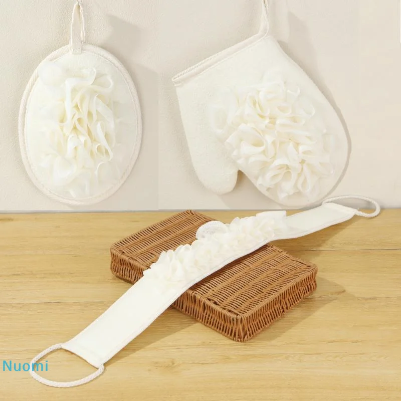

3Pcs Exfoliating Bath Towel Set 3 In 1 Back Bath Scrubbing Dead Skin Body Cleaning Washcloth Soft Bath Glove Shower Ball Loofah