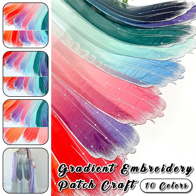 

20x105cm Chinese Classical Gradient Color Chiffon Patches Heavy Industry Embroidery Fabric DIY Hanfu Shirts Doll Clothes