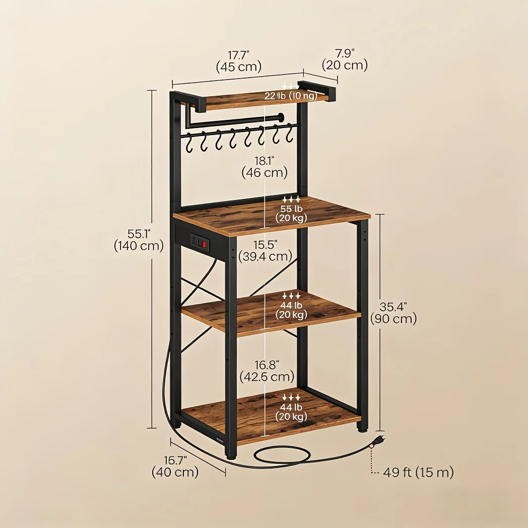

Baker's Rack Organizer for Small Spaces, 31.5" Kitchen Storage with Power Outlet & Coffee Bar Station | 4-Tier Adjustable Shelf