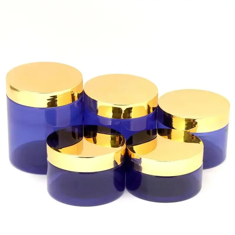 

24Pcs Makeup Container Wide Mouth Bottle Clear Blue Empty Shiny Gold Lid 100g 120g 150g 200g Cosmetic Pot Plastic Face Cream Jar