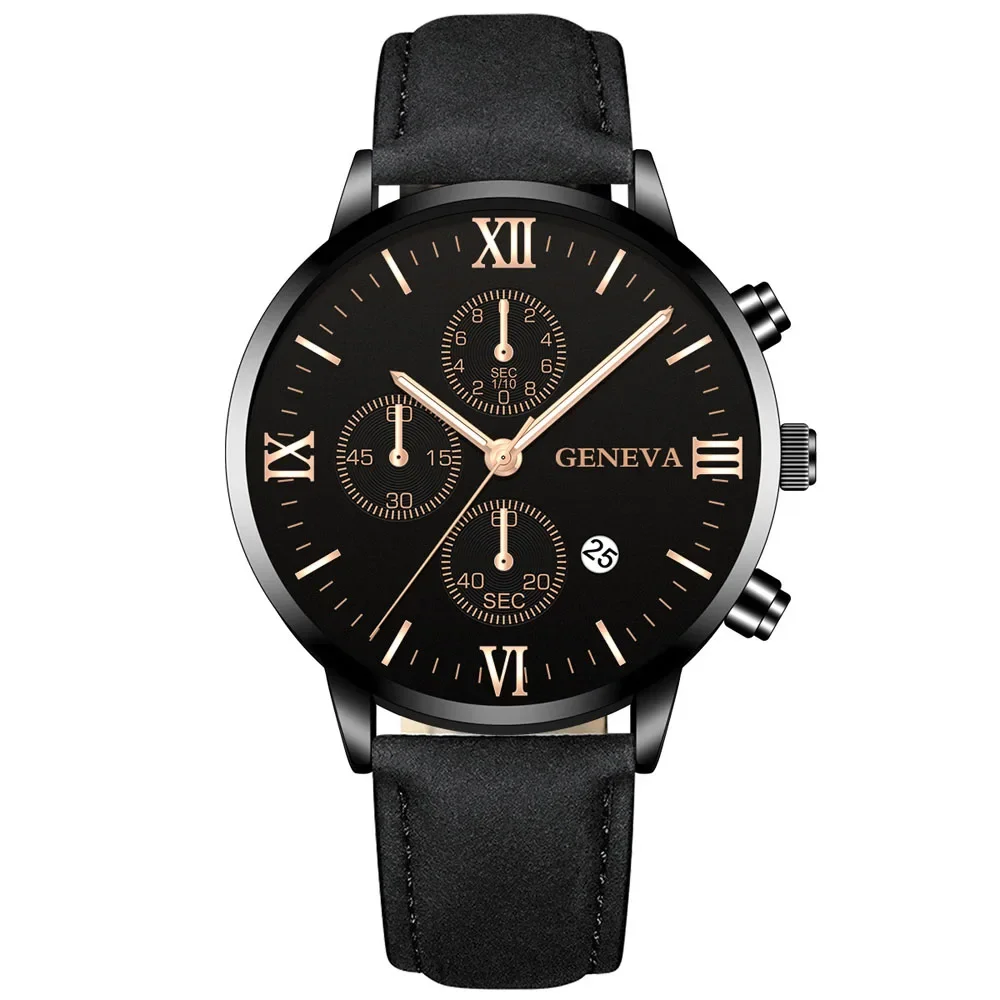 Geneva-reloj deportivo analógico de cuarzo para hombre, cronógrafo con carcasa de aleación y fecha, de cuero sintético, marca superior de lujo, a la