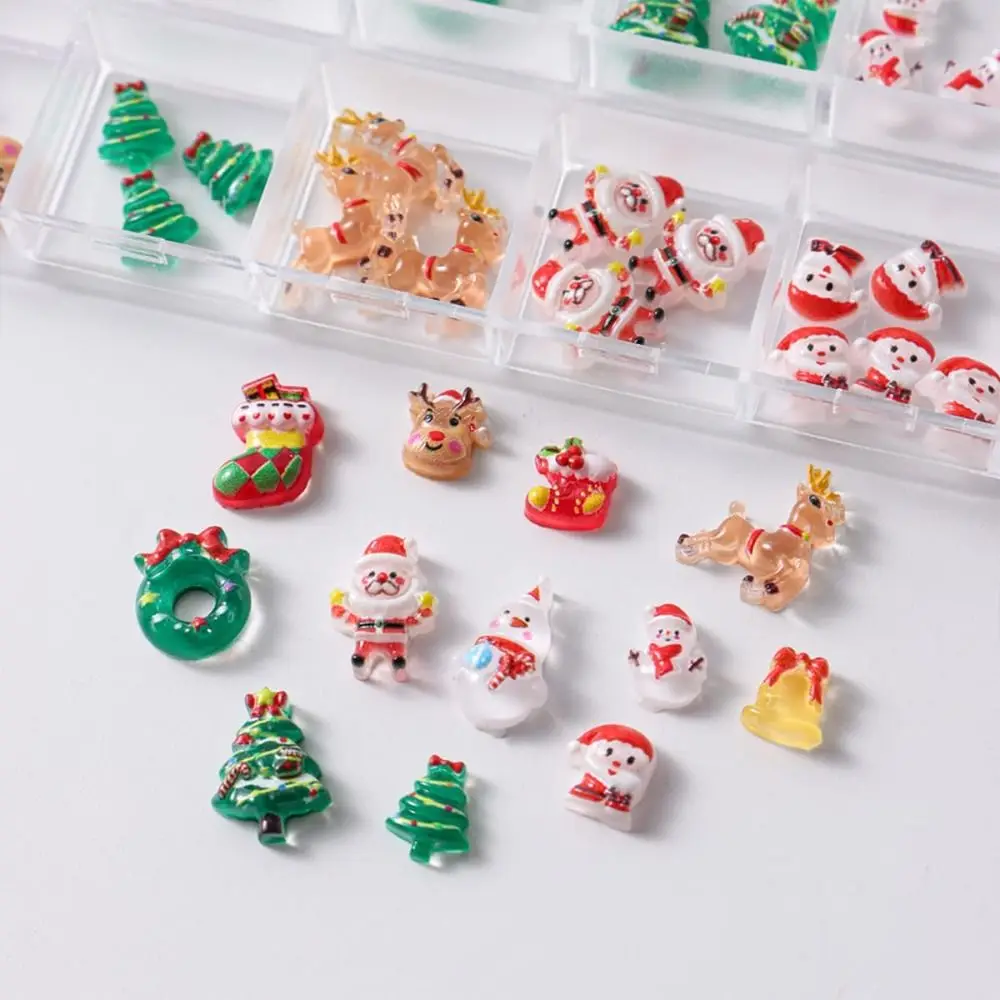 Kolorowe ozdoby do paznokci na Boże Narodzenie Święty Mikołaj Prezent Dzwonek Mix Świąteczne zdobienia paznokci Renifer Bałwanek Zimowe urocze cyrkonie do paznokci
