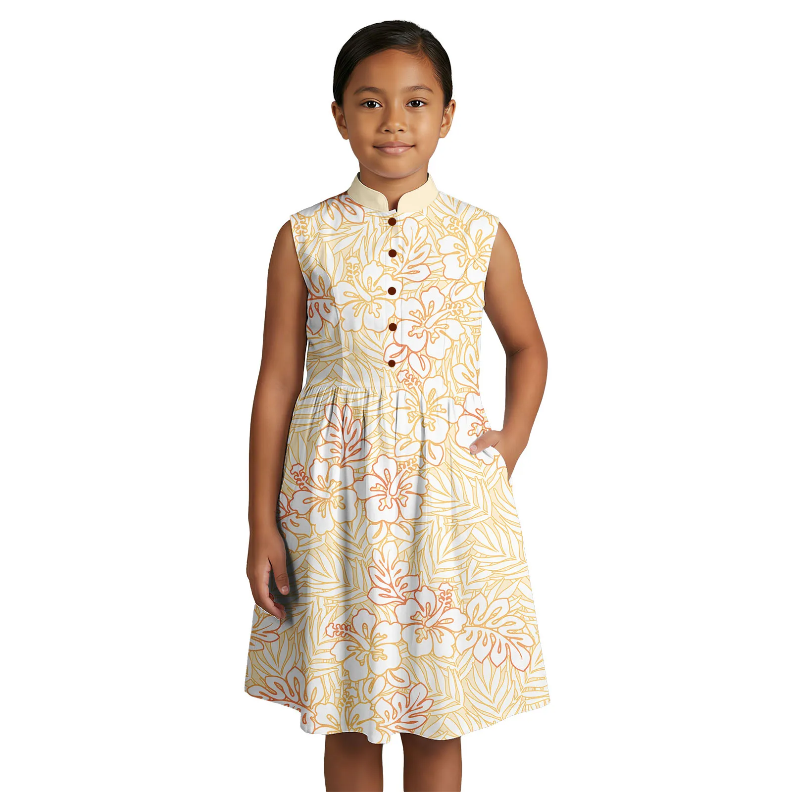 

Простые белые платья для девочек на воскресенье, пляжная милая одежда, детская одежда с саванским полинезийским этническим цветочным принтом, платье Алоха для девочек