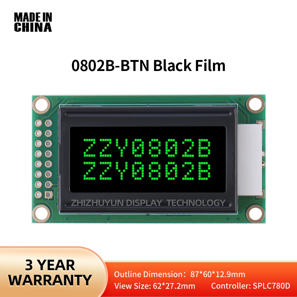 Manufacturer Direct Sales 0802B 16PIN LCD16X2 Character LCD Screen BTN Black Film Green Text English LCD Display Screen