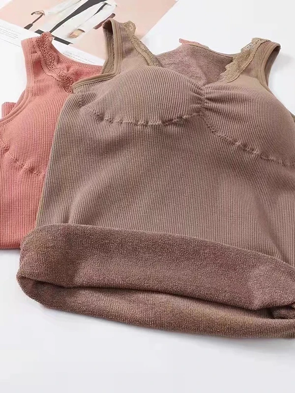 Thiened Colete de Calor Feminino Renda Inteada V-ne Roupa Interior Desgaste Casual Diário H-pe Colete Marca Chaqi