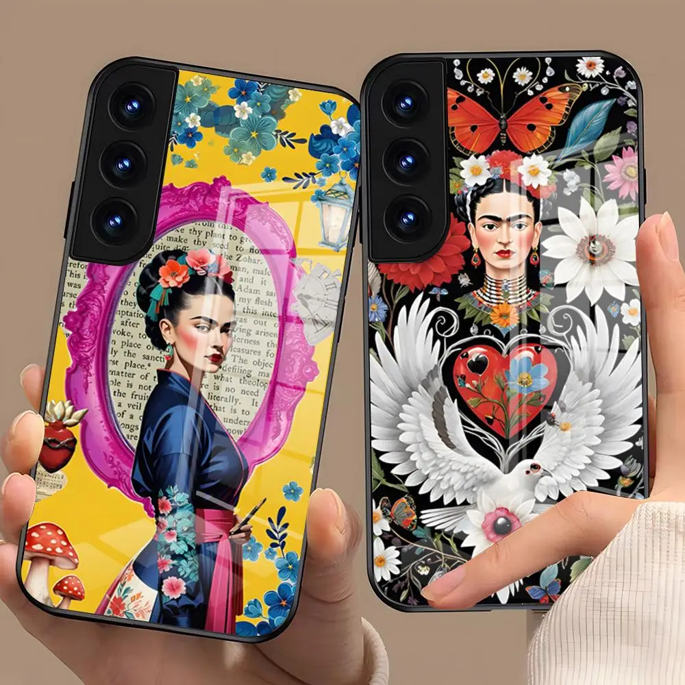 F-frida Kahlo Capa de telefone para Samsung A25 A13 A33 5G A54 A36 A35 A56 A52 A14 Capa de vidro à prova de choque