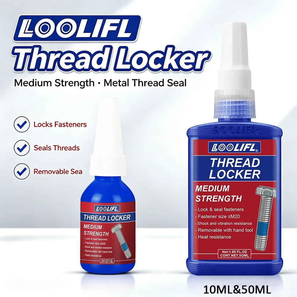 Loolifl Medium Strength Blue Thread Locker Anaerobic Adhesive Anti Vibration Screw Lock Sealant for Metal Fasteners Removable