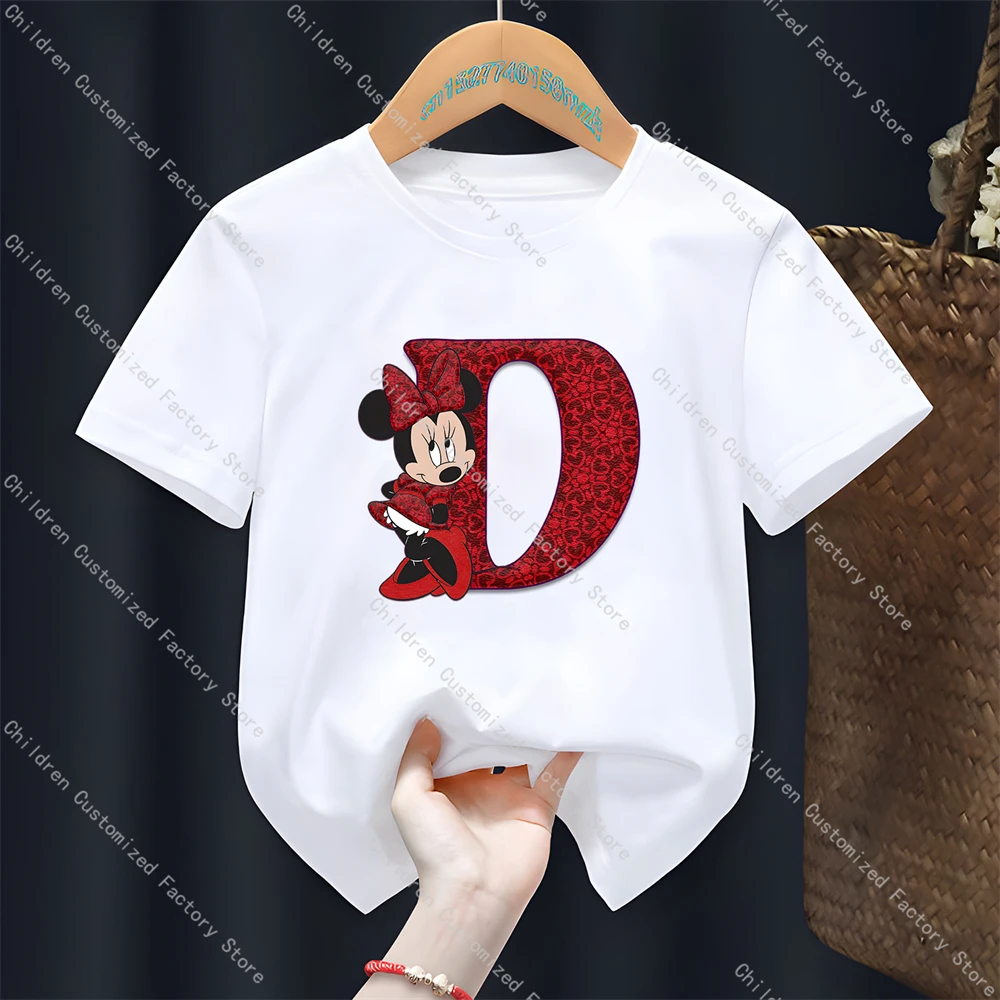 Girls Parent-child Clothing Disney Printed Cute Cartoon Minnie Mouse Graphic Tops T-Shirt Kids Cotton Casual O Neck Tees Clothes