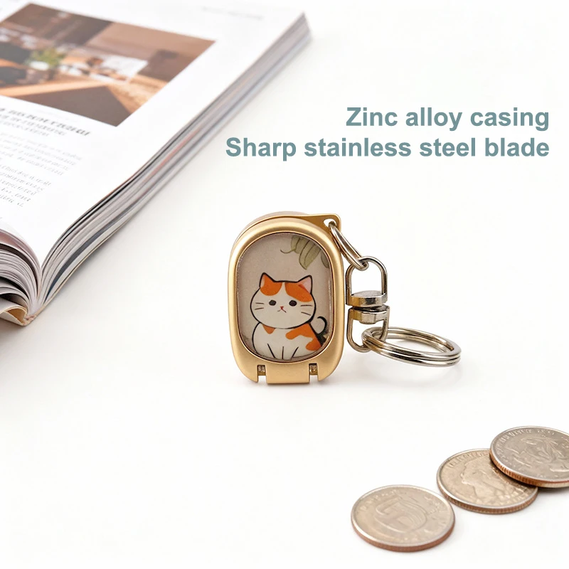 New Foldable Stainless Steel Keychain Exquisite Kitten Nail Clipper Portable Travel Nail Scissors Cutter Rotary Toenail Trimmer