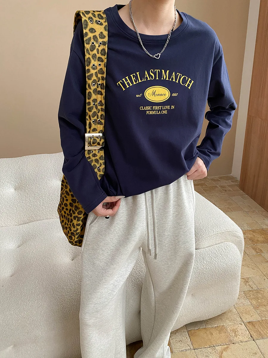 

American retro letter printed round neck loose casual long sleeved T-shirt