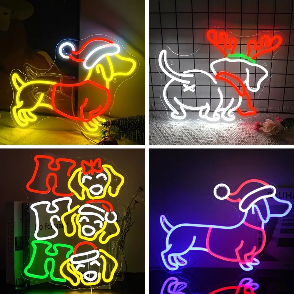 

Dog Neon Sign Christmas Hat Neon Sign Christmas Party Decor Wall Hanging Neon Light Kids Bedroom Store Bar Pub Club Christmas