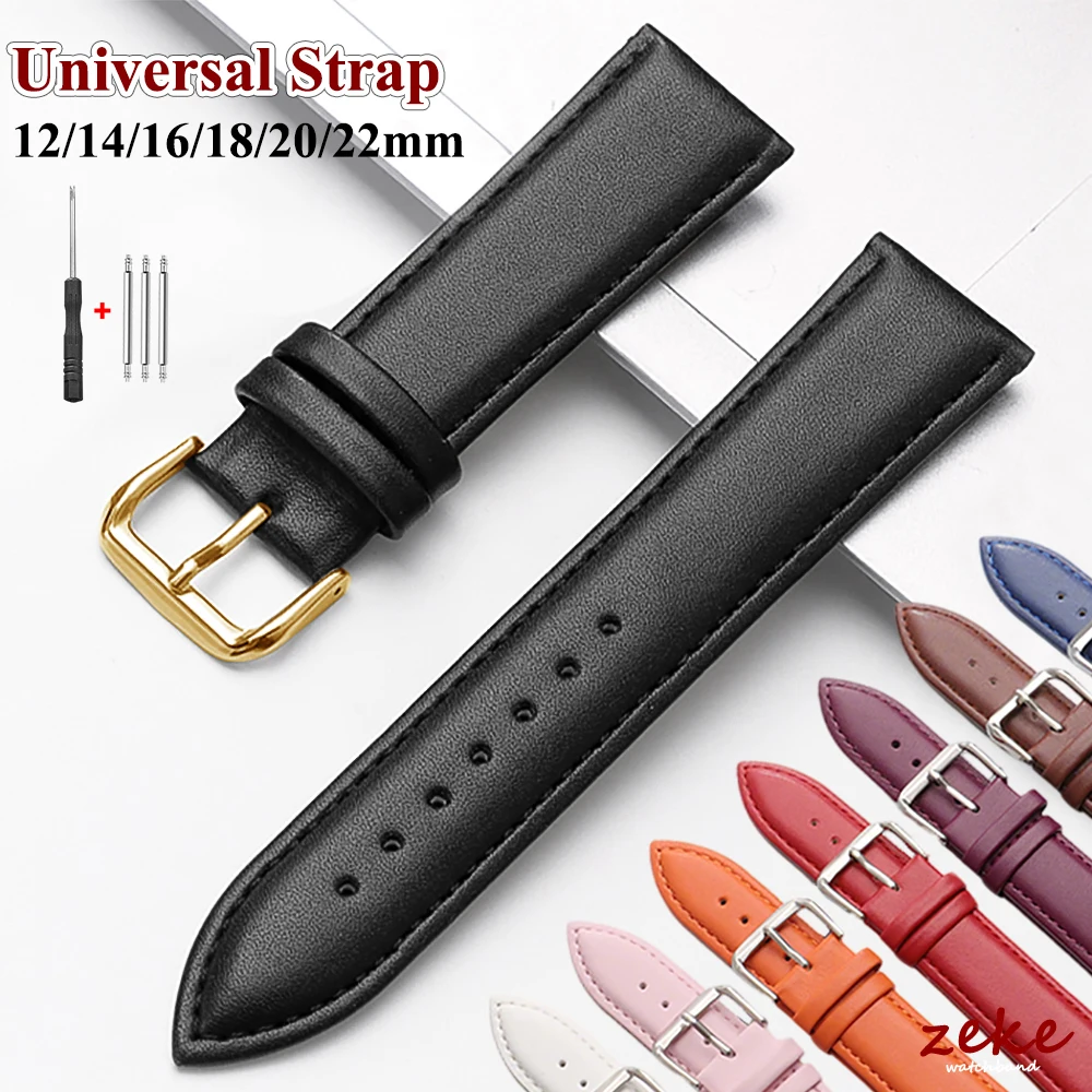 Universelles Uhrenarmband aus Kalbsleder, weiches Material, Uhrenarmband 12/14/16/18/20/22 mm, Armband mit silberner Edelstahlschnalle
