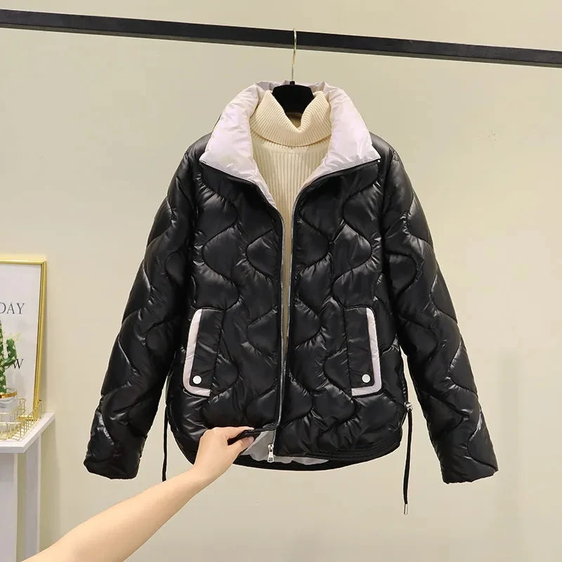 

Down Cotton Jacket Women 2022 Winter New Fashion Loose Versatile Padded Coat Female Large Size Short Shiny Disposable Parkas